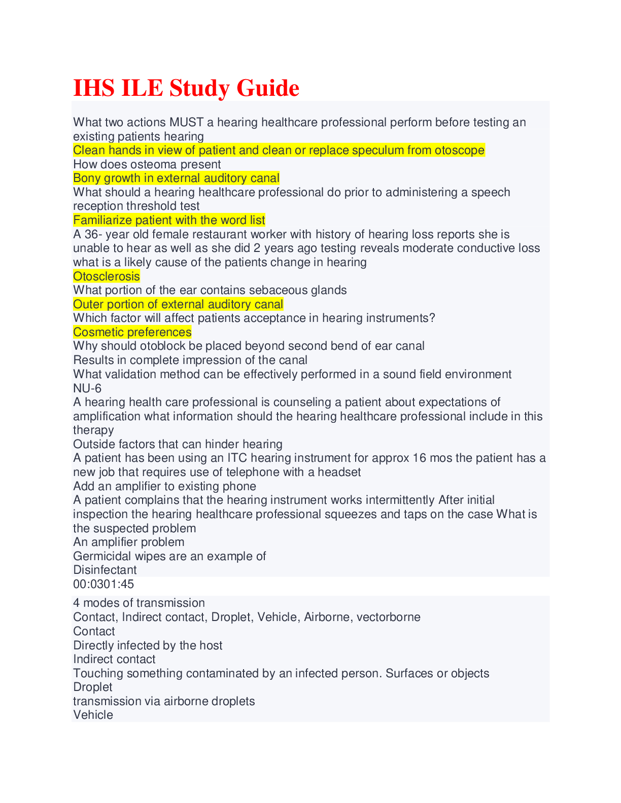 Preview image for IHS ILE Study Guide with all Possible Questions and Answers